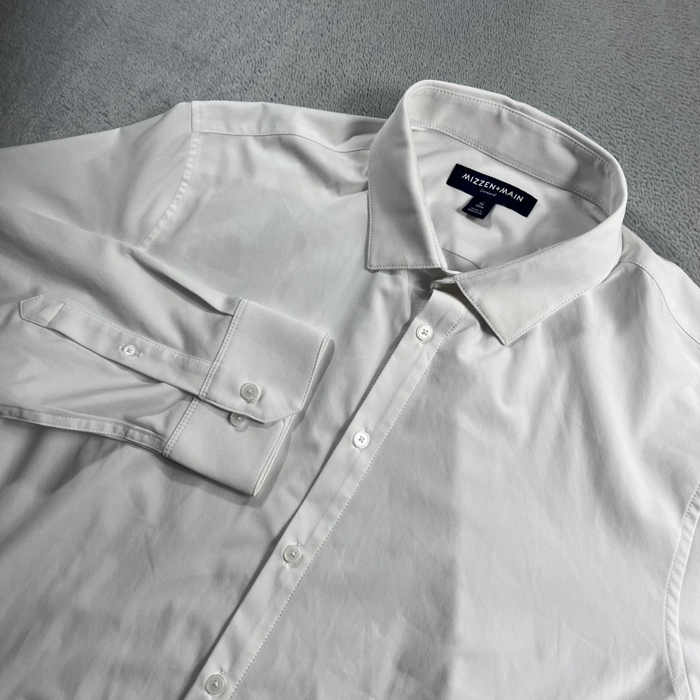 Mizzen+Main Leeward Trim Fit Dress Shirt Mens XL White Performance Button Down